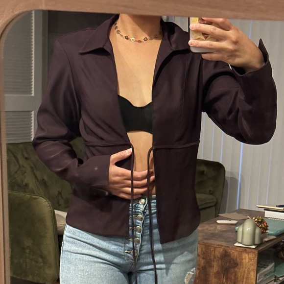 Purple front tie blazer long sleeve top - Picture 4 of 4